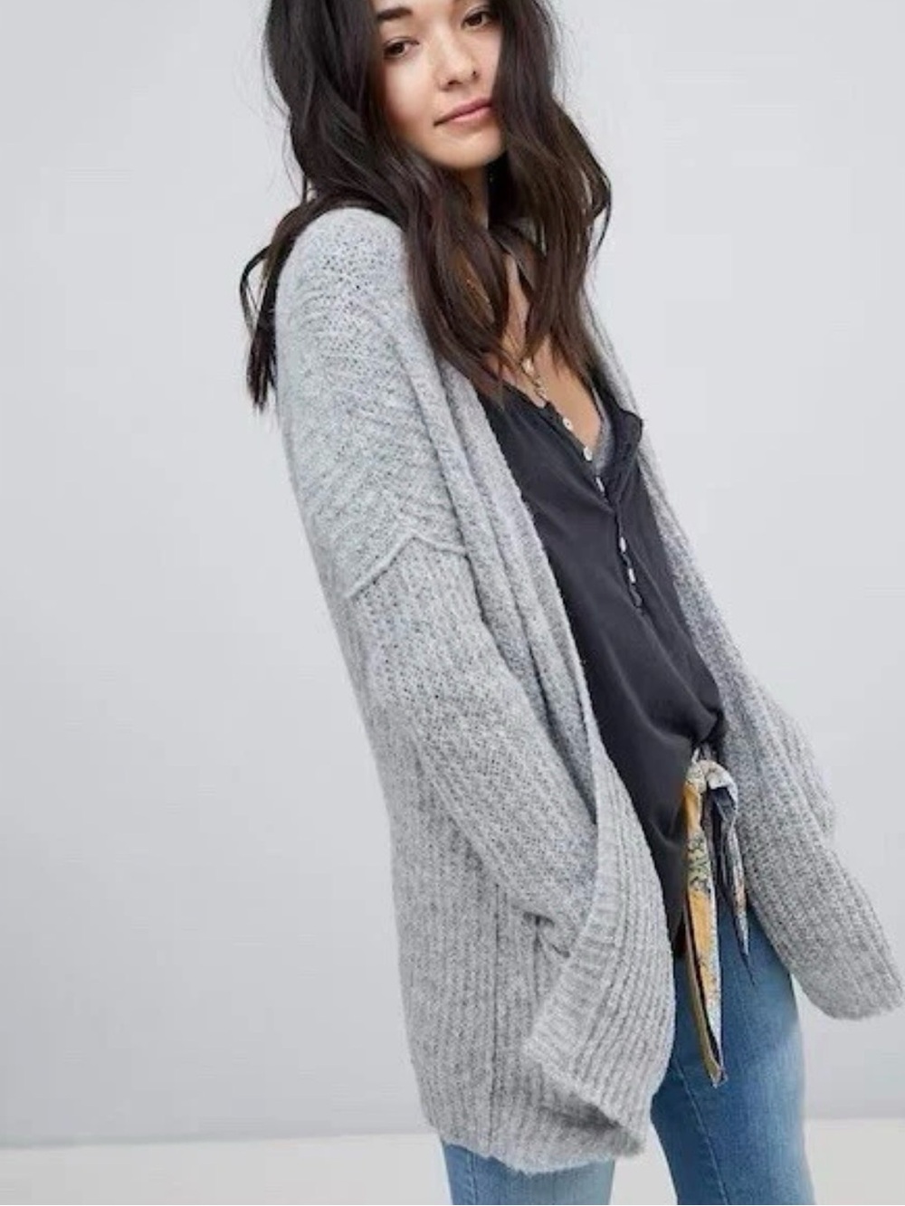 Free People Gray Weekend Getaway Alpaca Open Cardigan Sweater Medium grey warm